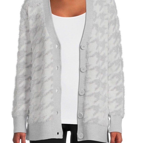 TIME and TRU Womens Cardigan Size Large 12-14 Eyelash Knit Silver Grey New - Picture 5 of 10